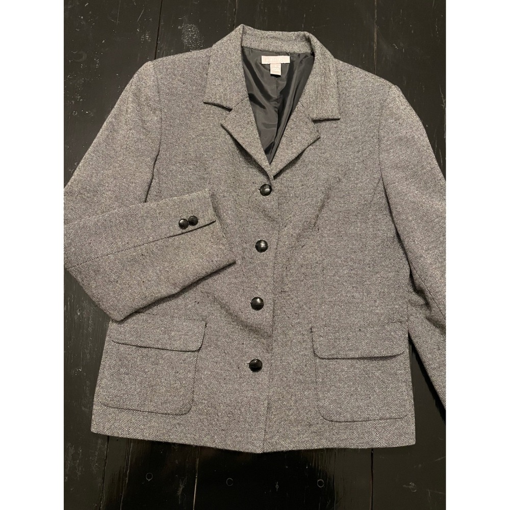 Nordstrom Women's Gray Herringbone Tweed Blazer Jacket Size 12
